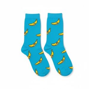 Retro Banana Print Blue Socks Mens 9-11 Novelty Cotton Blend Crew Socks NEW